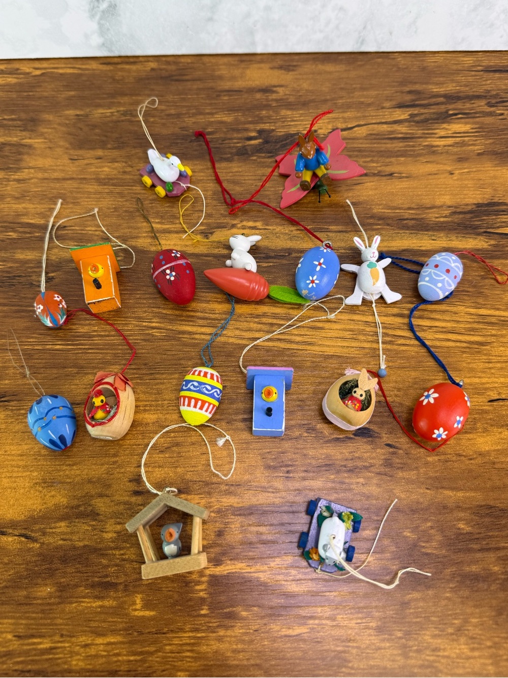 Vintage Easter Tree Wooden Ornaments Lot 17 German Style Erzgebirge Bunny Eggs
